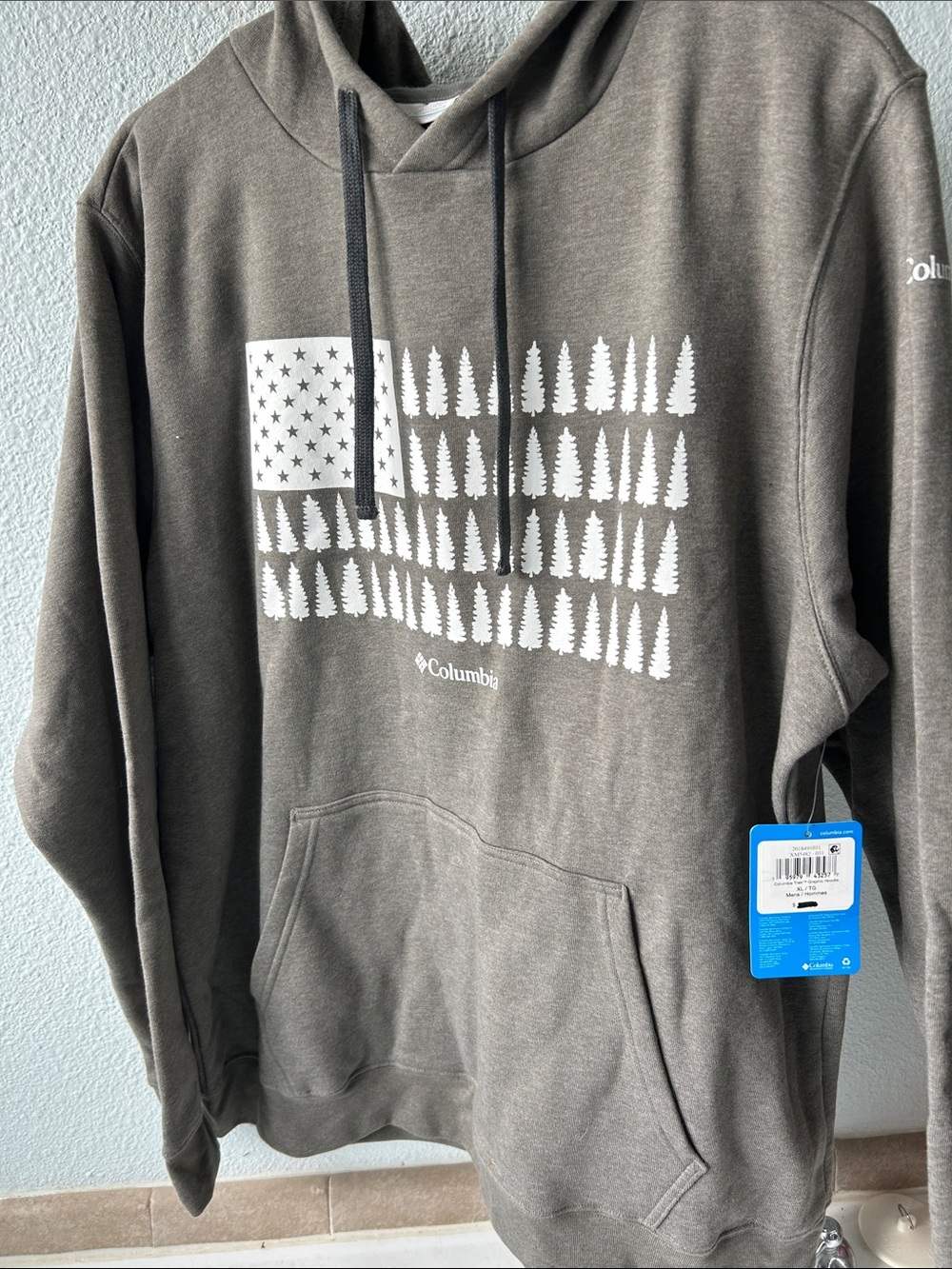 Columbia Men's Olive Brown Hoodie with White Tree-Flag Graphic